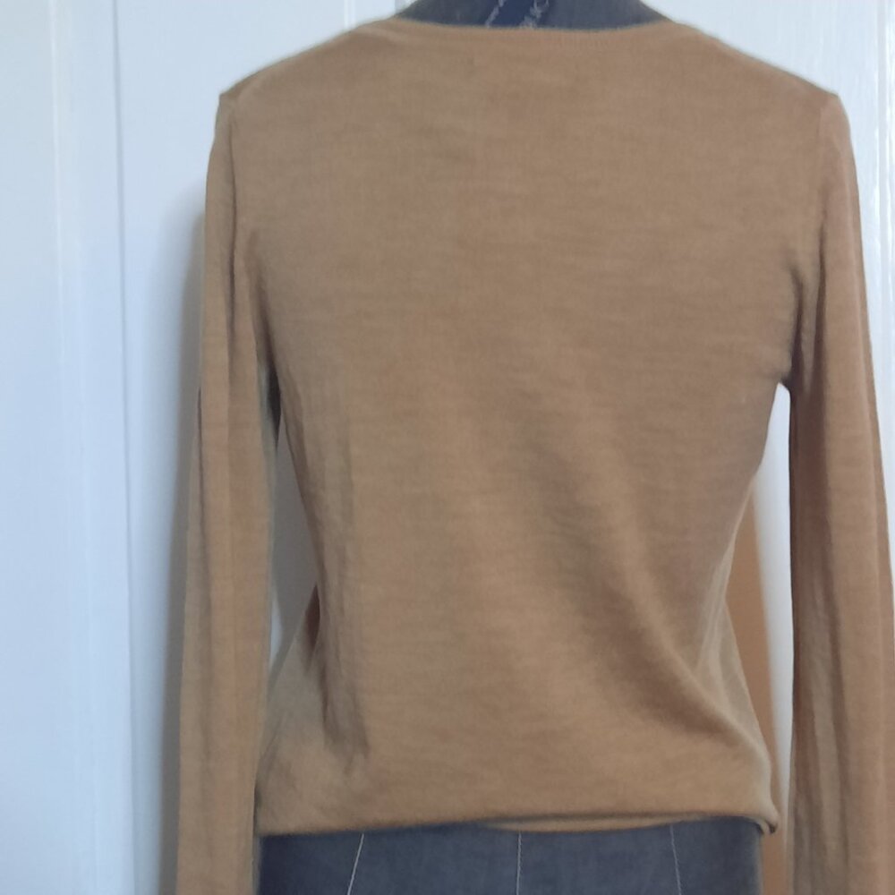 NWT Extra Fine Merino Wool Washable V Neck Caramel Brown Pullover Sweater Small - Picture 3 of 16